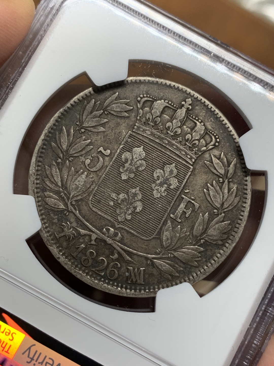 《竞宝斋》第112场-周日，周一 ，2场连拍（全场包邮） 第三名 NGC-XF40 法国1826-MA年 查理十世 5法郎大银币 传世老包浆 非常漂亮