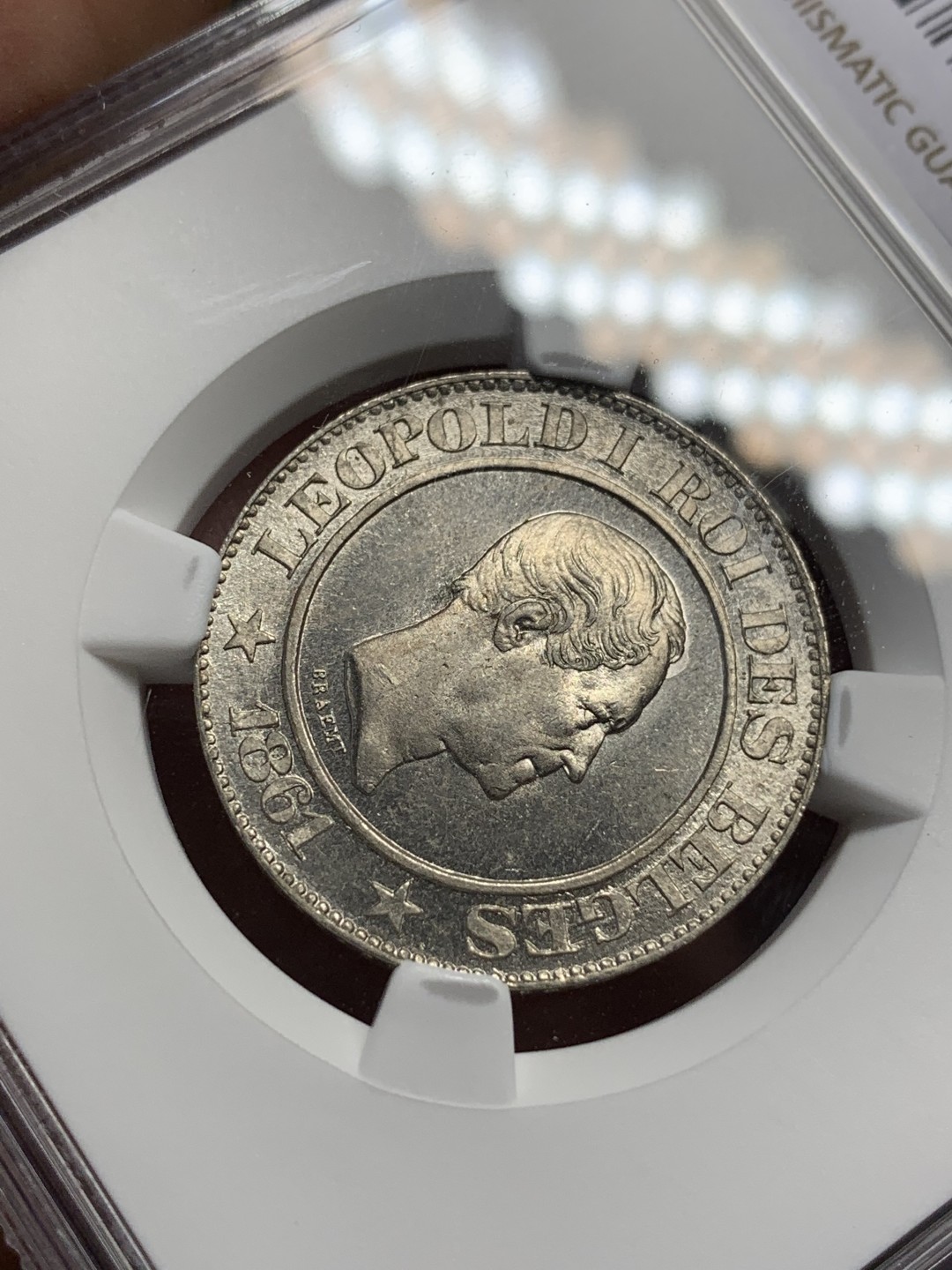 《竞宝斋》第112场-周日，周一 ，2场连拍（全场包邮） NGC MS64 比利时1861年20分 亚军分 发丝清晰