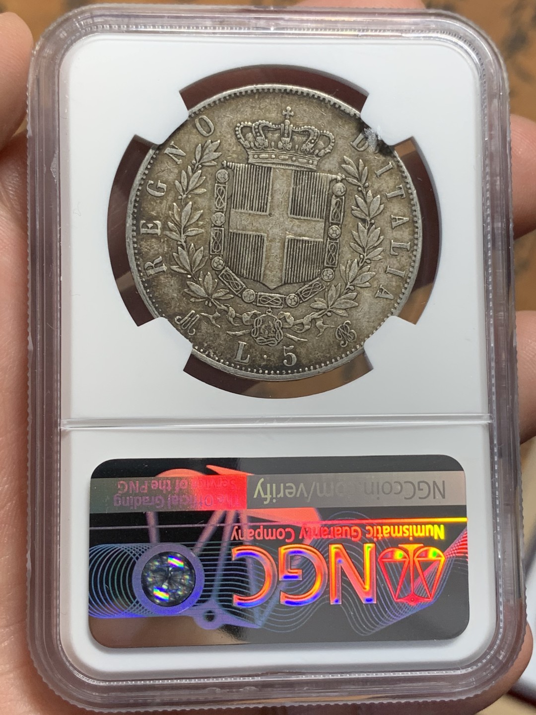 《竞宝斋》第112场-周日，周一 ，2场连拍（全场包邮） NGC-XF45 意大利1872年 艾曼纽尔二世 5里拉大银币 原味好品
