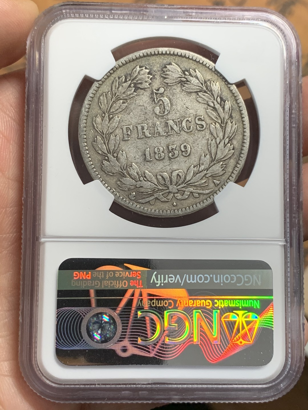 《竞宝斋》第112场-周日，周一 ，2场连拍（全场包邮） NGC-XF40 法国1839年 菲利普一世5法郎大银币
