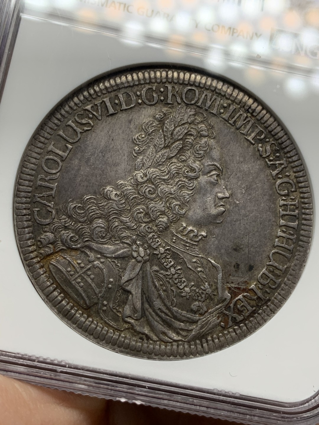 《竞宝斋》第112场-周日，周一 ，2场连拍（全场包邮） NGC UNC 神圣罗马帝国 1719年 卡尔六世 泰勒大银币 细节好 原味包浆 大波浪热门 品种