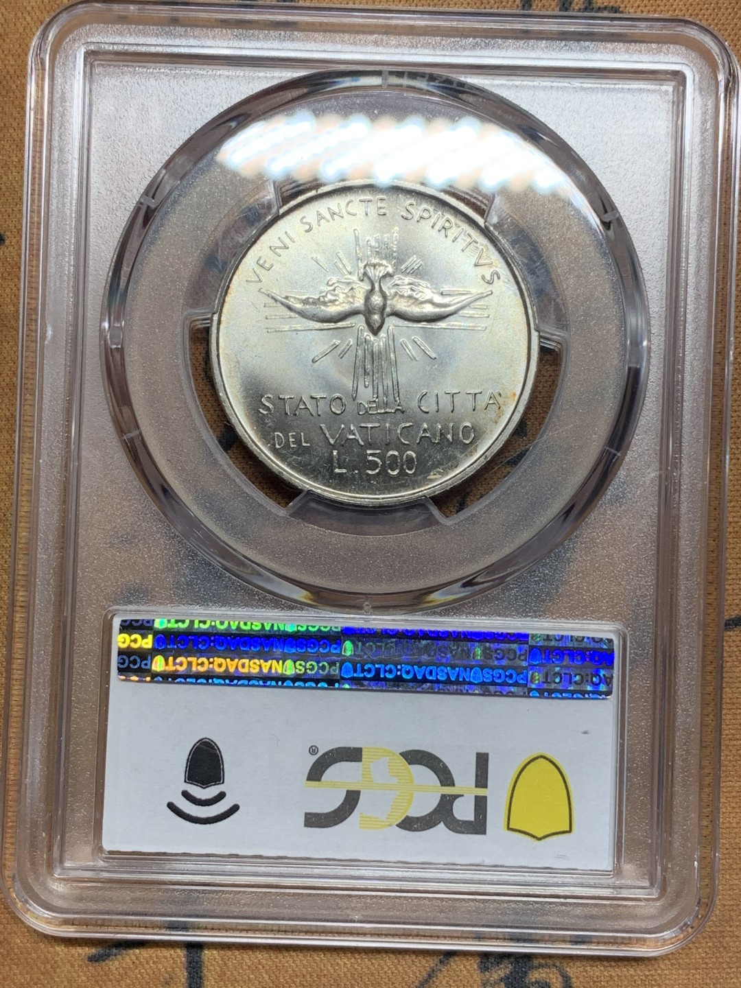 《竞宝斋》第112场-周日，周一 ，2场连拍（全场包邮） PCGS金盾 MS65 梵蒂冈1978年两种图案500里拉银币一对