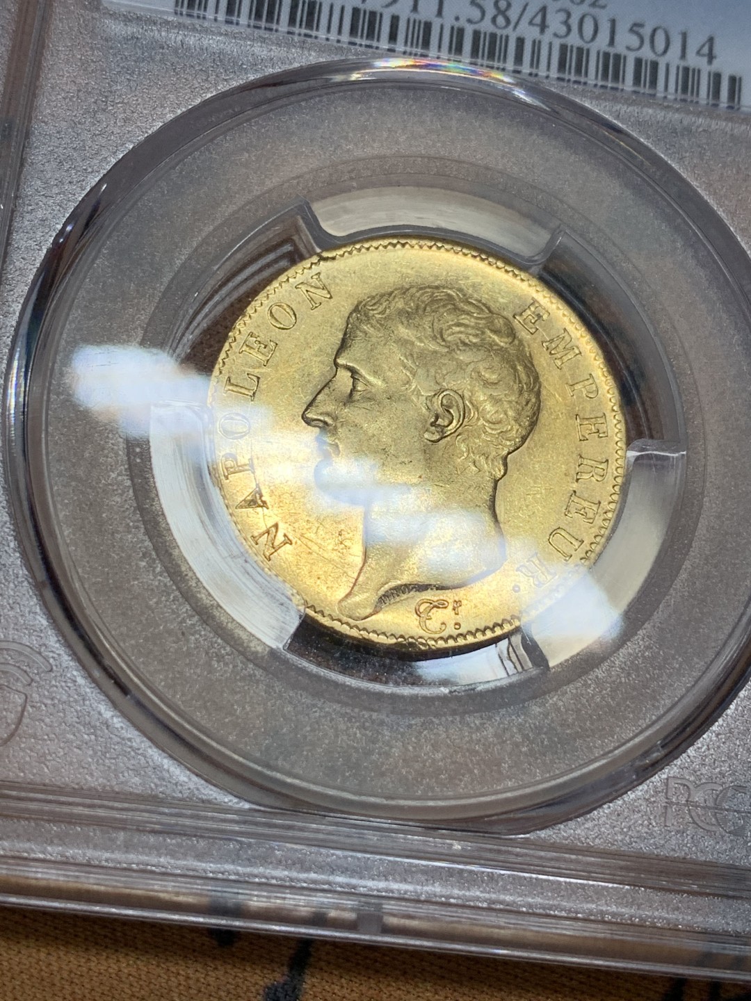 《竞宝斋》第112场-周日，周一 ，2场连拍（全场包邮） PCGS-AU58 法国1806年拿破仑一世40法郎金币，少见无桂枝版