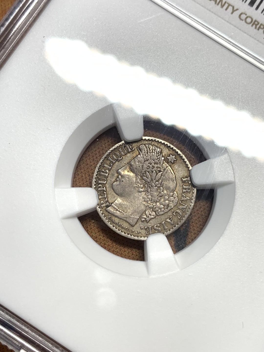 《竞宝斋》第112场-周日，周一 ，2场连拍（全场包邮） NGC-AU55 1850A 法国谷物女神20分银币 不常见的面值 小的还可以玩玩