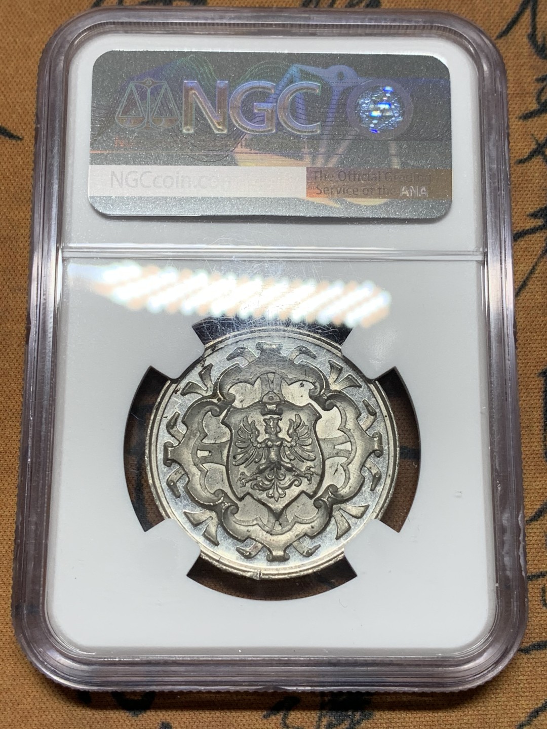 《竞宝斋》第112场-周日，周一 ，2场连拍（全场包邮） NGC MS62 德国 1882年 纽伦堡 纪念章 WM白金属材质  工艺很不错