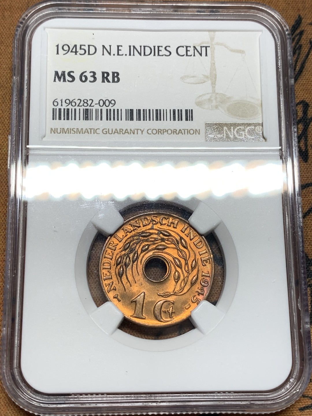 《竞宝斋》第112场-周日，周一 ，2场连拍（全场包邮） NGC-MS63RB 荷属东印度1945年D版1分铜币 荷属东印度系列 高分辅币 适合凑套 D版少见