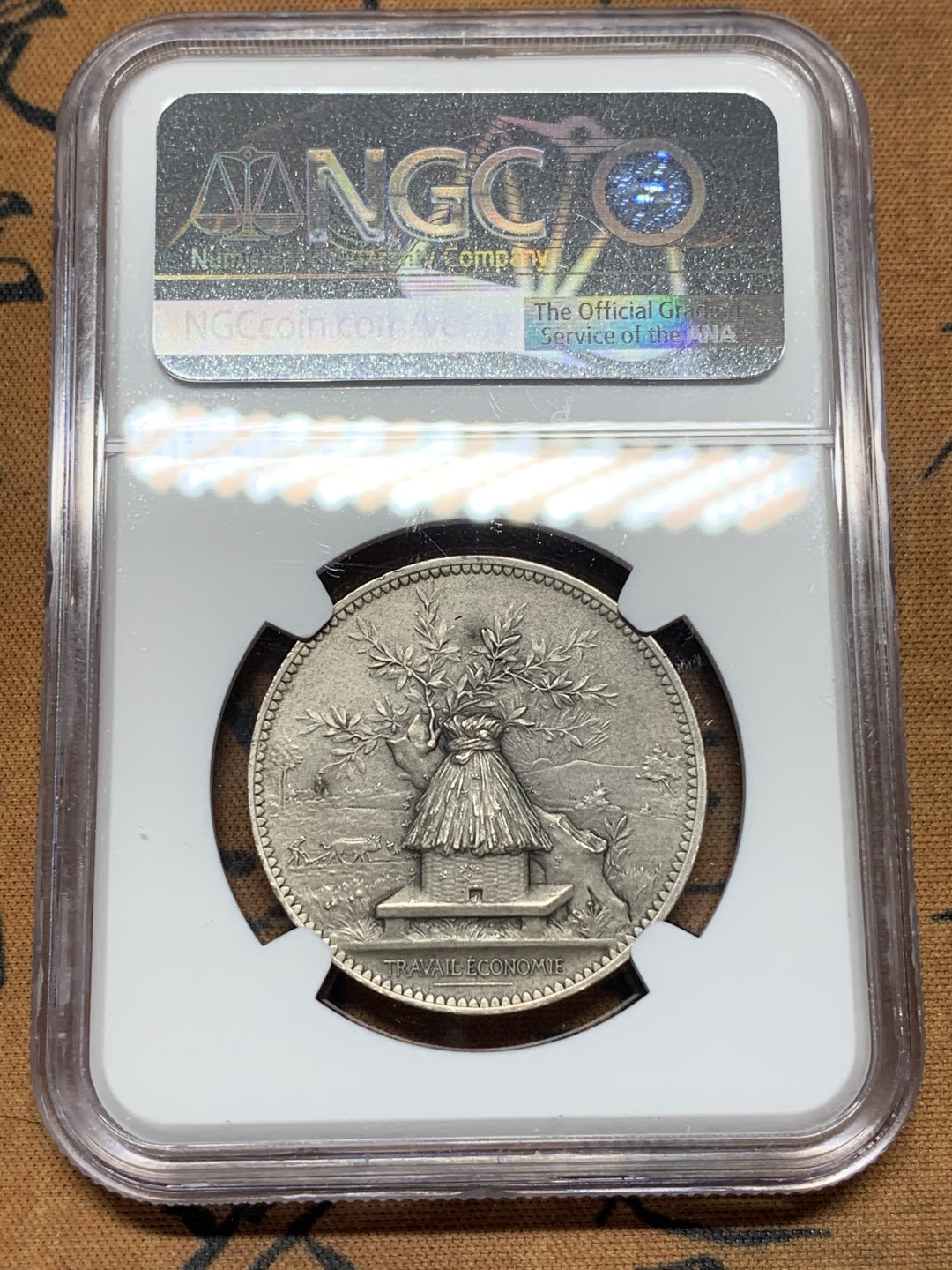 《竞宝斋》第112场-周日，周一 ，2场连拍（全场包邮） NGC MS64 法国 1894年 经济委员会银章 以小见大的品种 细节好