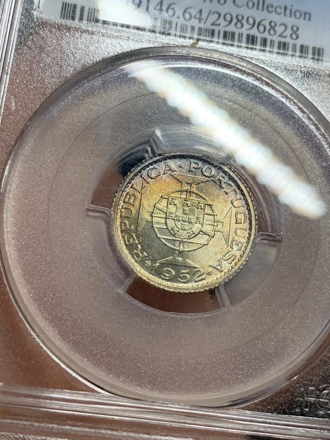 《竞宝斋》第112场-周日，周一 ，2场连拍（全场包邮） PCGS MS64 马德和 名家旧藏 澳门1952 一元银币氧化五彩包浆