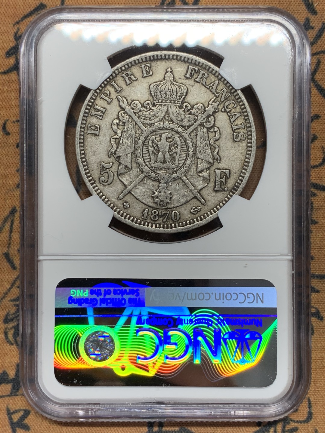 《竞宝斋》第112场-周日，周一 ，2场连拍（全场包邮） NGC-XF45 法国1870-BB年 拿破仑三世5法郎大银币
