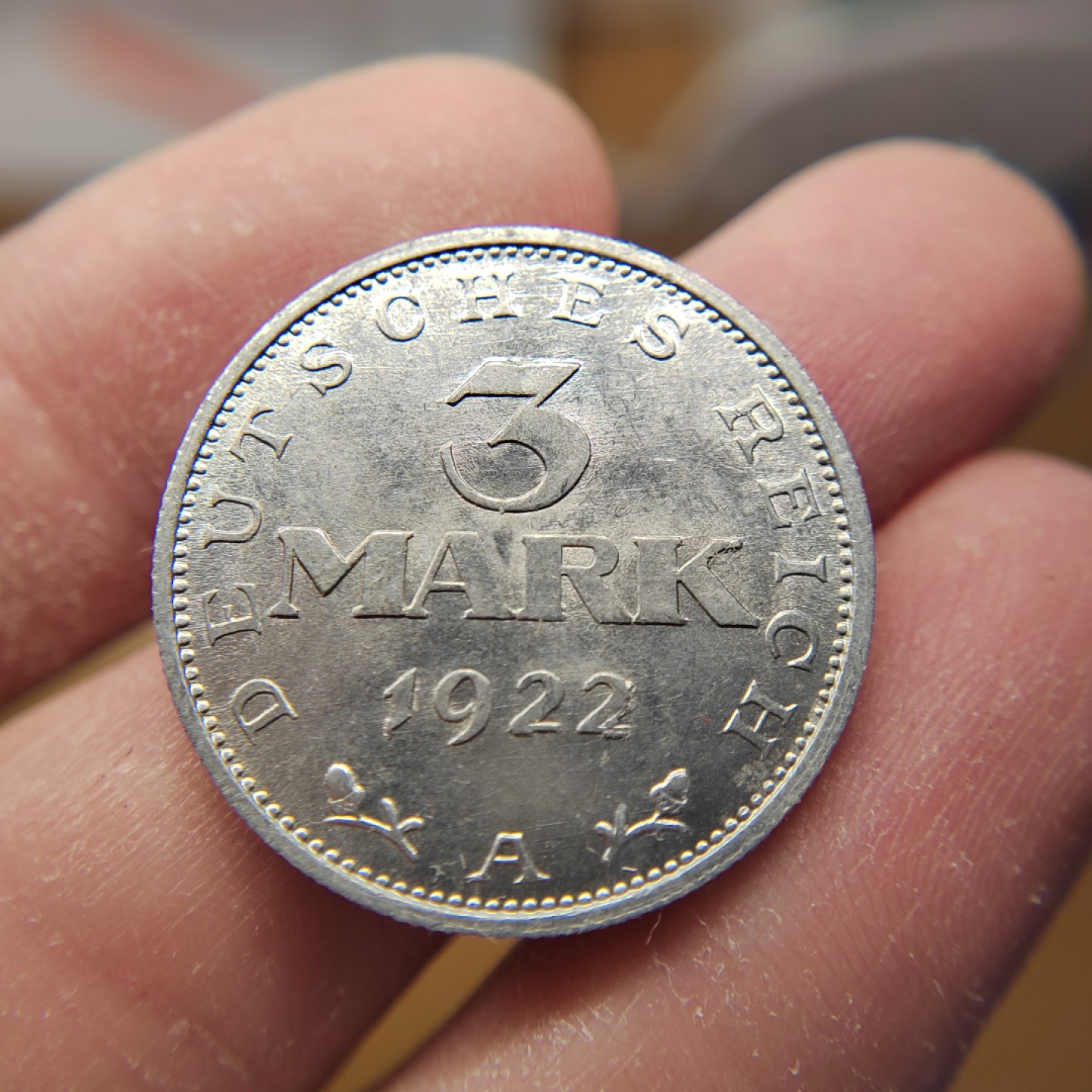 王之爱好～外国钱币 1922年，3马克，德国魏玛铝币