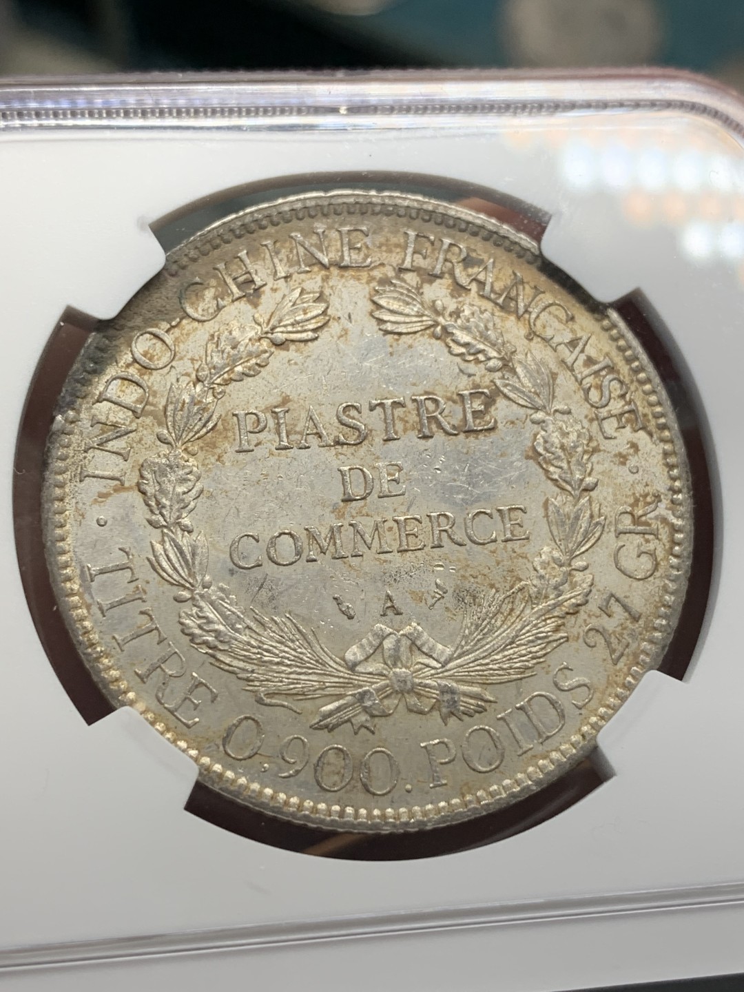 《竞宝斋》第112场-周日，周一 ，2场连拍（全场包邮） NGC UNC 法属印支 1903年 坐人 银币 给了包浆97 这个可以挽救 状态极好