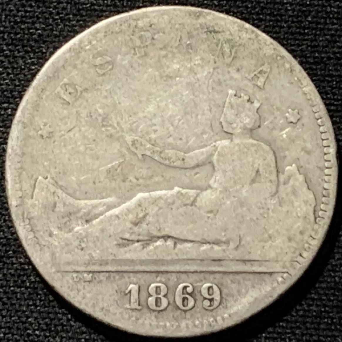 紫瑗钱币——第251期拍卖 西班牙 1869年 拿花 2比塞塔 10克 0.835银 少年份