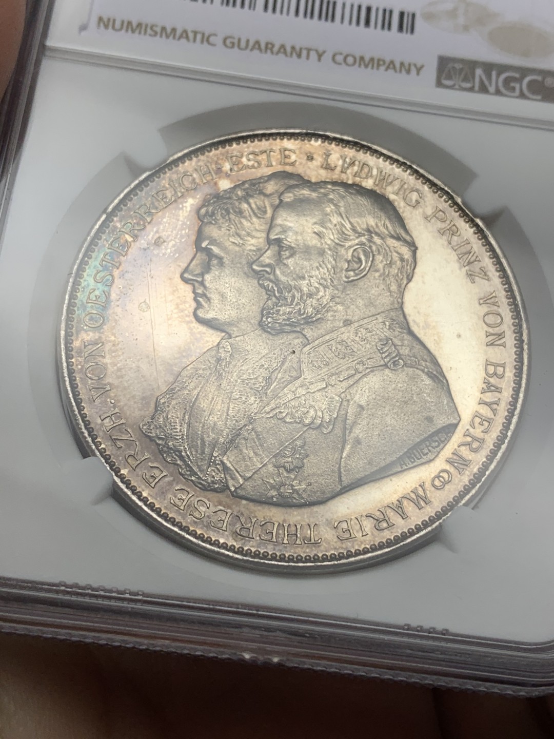 《竞宝斋》第112场-周日，周一 ，2场连拍（全场包邮） NGC-MS61 德国1893年拜仁路德维希家族子孙树 大规格银章 镜面工艺严重压分