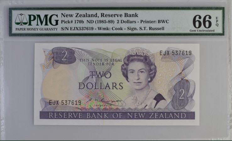 收藏联盟Quantum Auction 第204期拍卖 新西兰1985-89年2元 PMG66