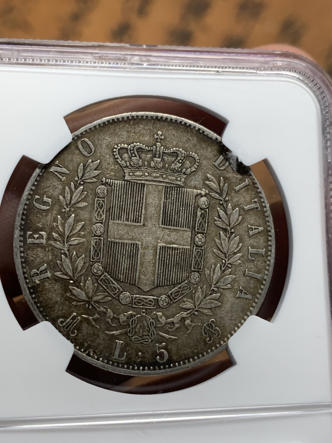 《竞宝斋》第112场-周日，周一 ，2场连拍（全场包邮） NGC-XF45 意大利1872年 艾曼纽尔二世 5里拉大银币 原味好品