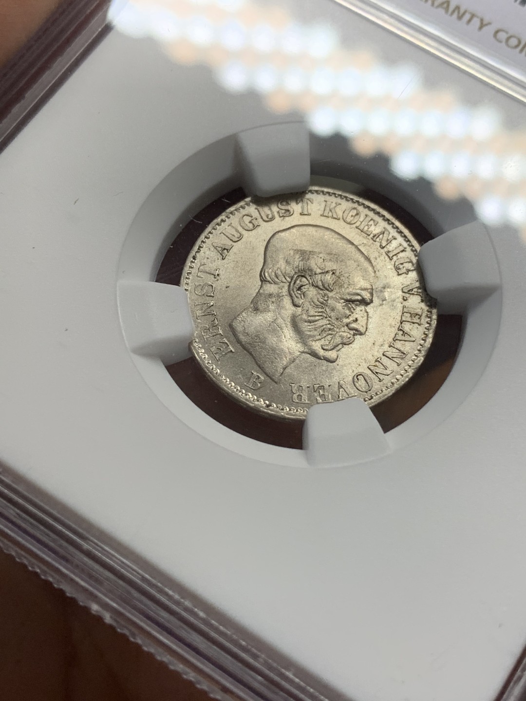 《竞宝斋》第112场-周日，周一 ，2场连拍（全场包邮） NGC MS64 德国1851汉诺威1/12泰勒银币 亚军分