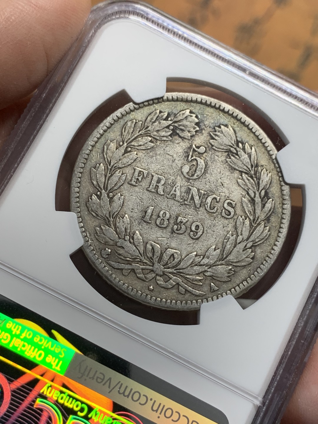 《竞宝斋》第112场-周日，周一 ，2场连拍（全场包邮） NGC-XF40 法国1839年 菲利普一世5法郎大银币