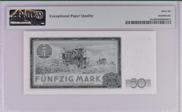 收藏联盟Quantum Auction 第204期拍卖 德国民主共和国1964年50马克 PMG66 革命导师恩格斯