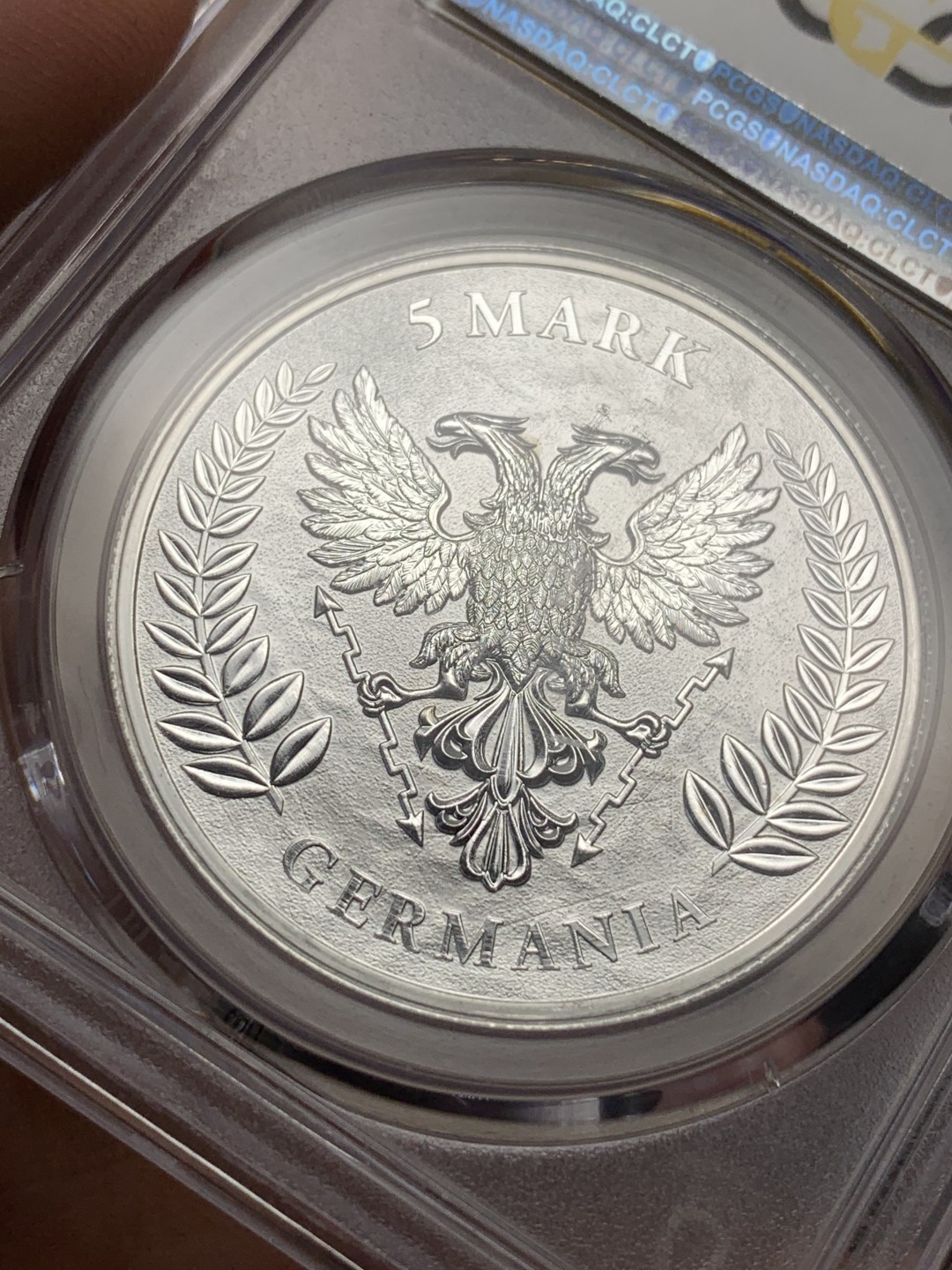 《竞宝斋》第112场-周日，周一 ，2场连拍（全场包邮） PCGS-MS69 德国2020年5马克纪念大银，日耳曼妮娅女神与雄鹰。日耳曼尼亚造币厂出品，女神系列，顶级分数