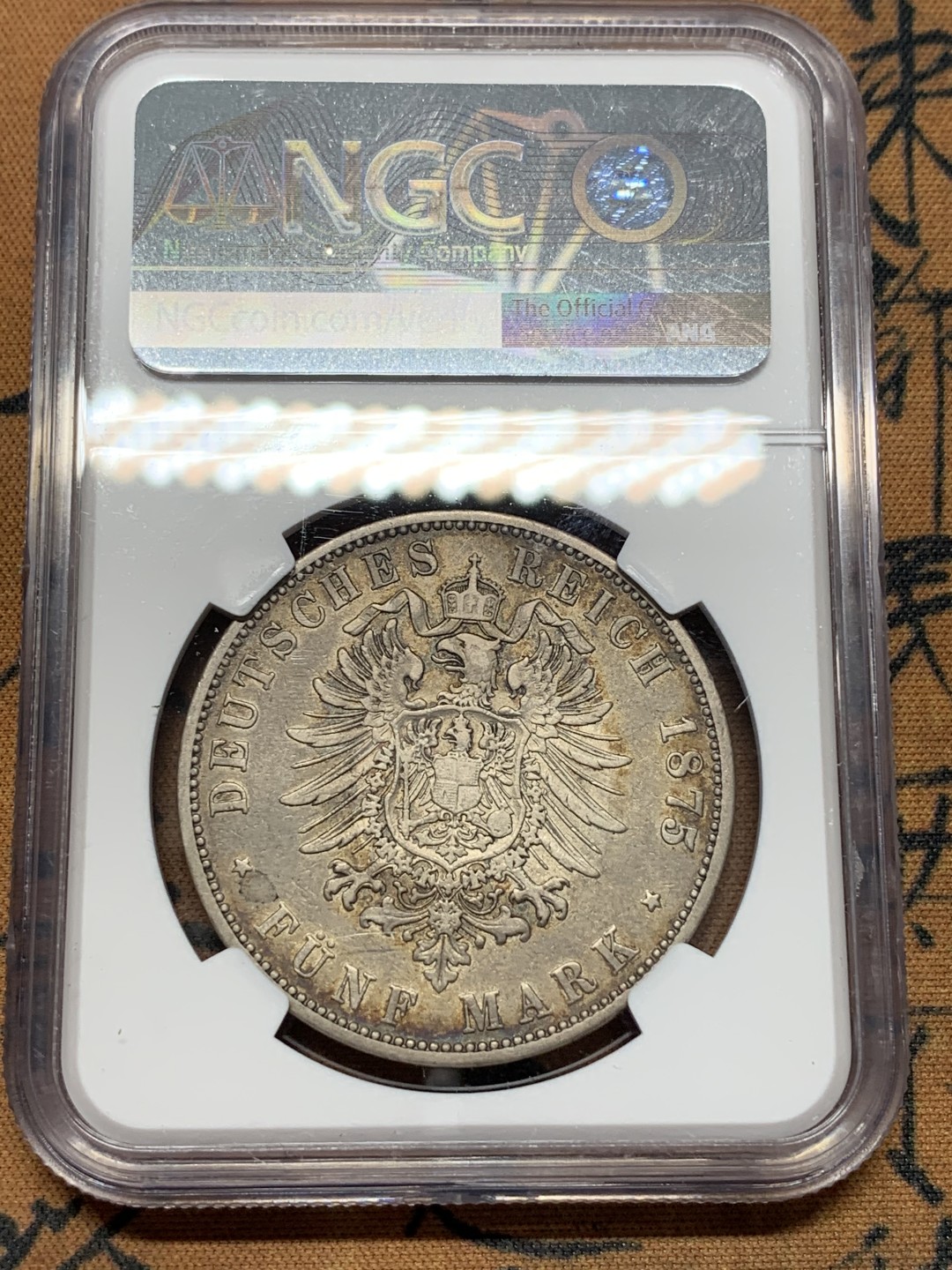 《竞宝斋》第112场-周日，周一 ，2场连拍（全场包邮） NGC VF35 1875年符腾堡5马克银币 味道佳