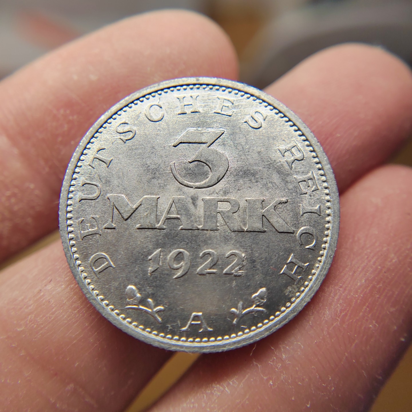王之爱好～外国钱币 1922年，3马克，德国魏玛铝币