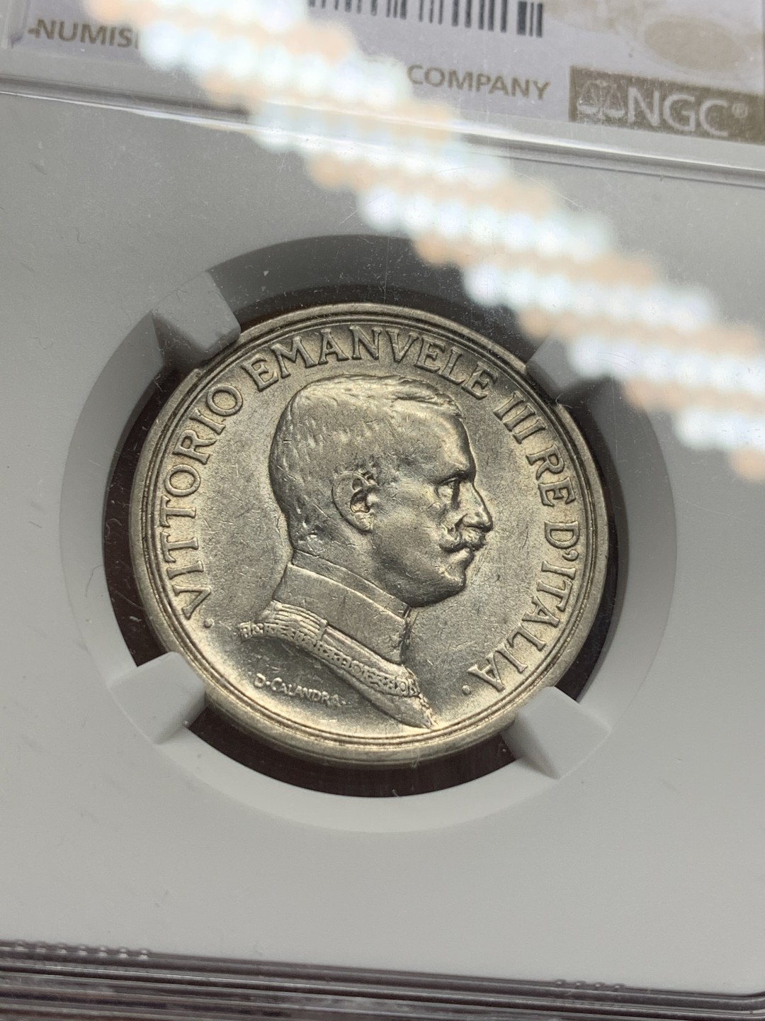 《竞宝斋》第112场-周日，周一 ，2场连拍（全场包邮） NGC-AU53  意大利  1914  2里拉  马车 银币