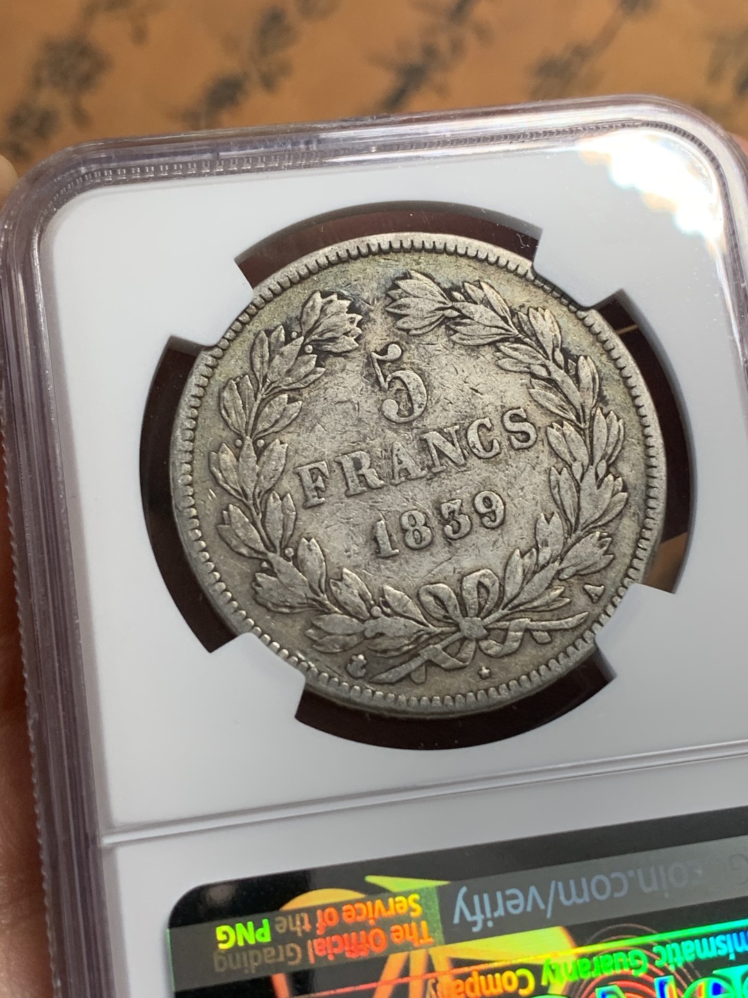 《竞宝斋》第112场-周日，周一 ，2场连拍（全场包邮） NGC-XF40 法国1839年 菲利普一世5法郎大银币