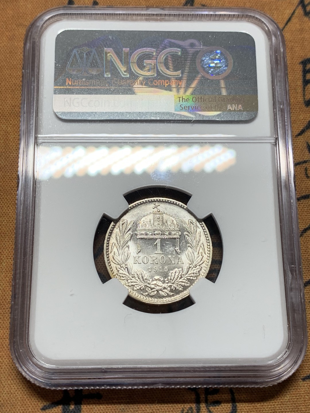 《竞宝斋》第112场-周日，周一 ，2场连拍（全场包邮） NGC-MS61 匈牙利1915年 天使1克朗银币 平时见到的都是奥地利的克朗， 匈牙利稀少