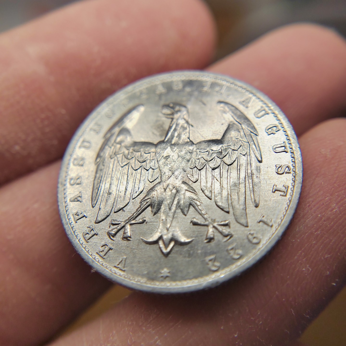 王之爱好～外国钱币 1922年，3马克，德国魏玛铝币