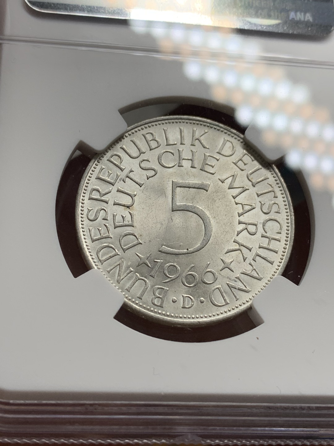 《竞宝斋》第112场-周日，周一 ，2场连拍（全场包邮） NGC-MS66 冠军分 德国1966年 鹰徽5马克银币