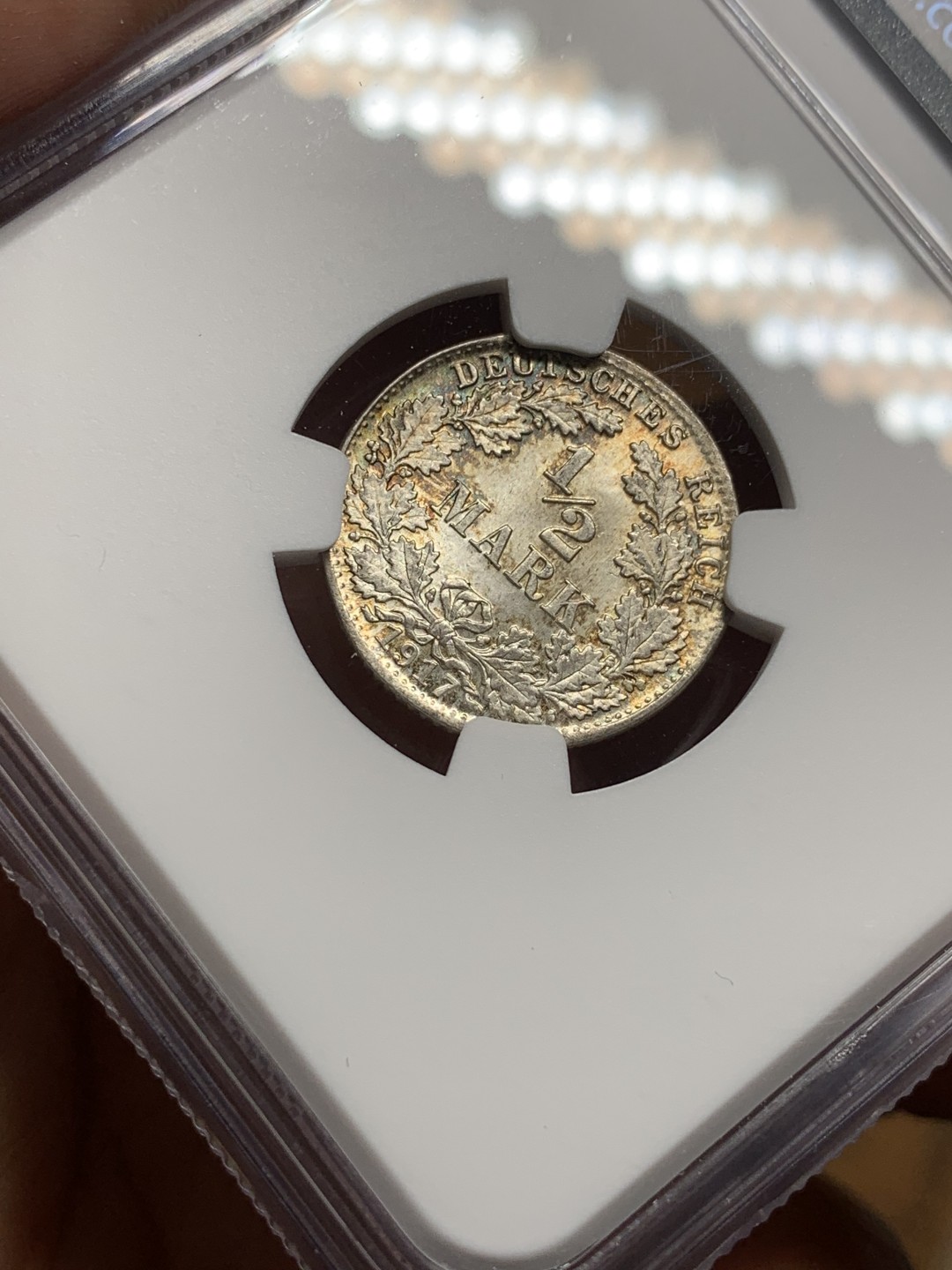 《竞宝斋》第112场-周日，周一 ，2场连拍（全场包邮） NGC-MS66 德国德意志第二帝国1917年半马克银币 高分