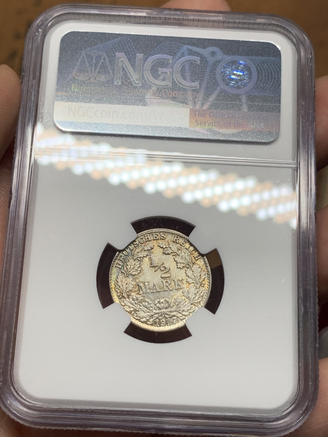 《竞宝斋》第112场-周日，周一 ，2场连拍（全场包邮） NGC-MS66 德国德意志第二帝国1917年半马克银币 高分