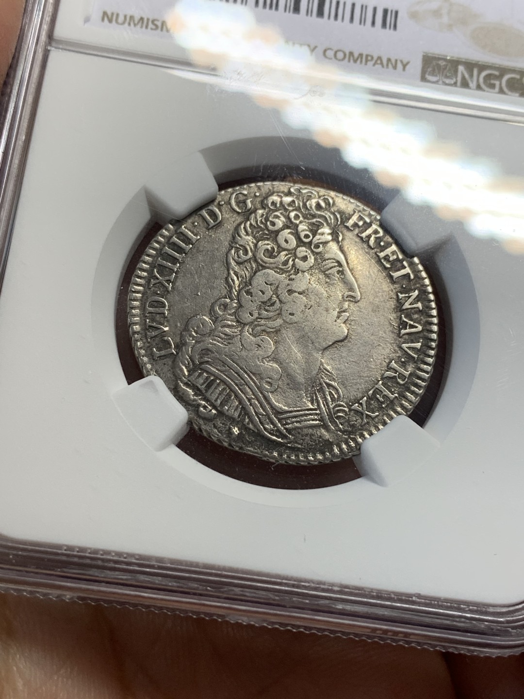 《竞宝斋》第112场-周日，周一 ，2场连拍（全场包邮） NGC XF 法国 1709年D版 路易十四 太阳王 1/4埃居 银币 少见规格 整体清晰