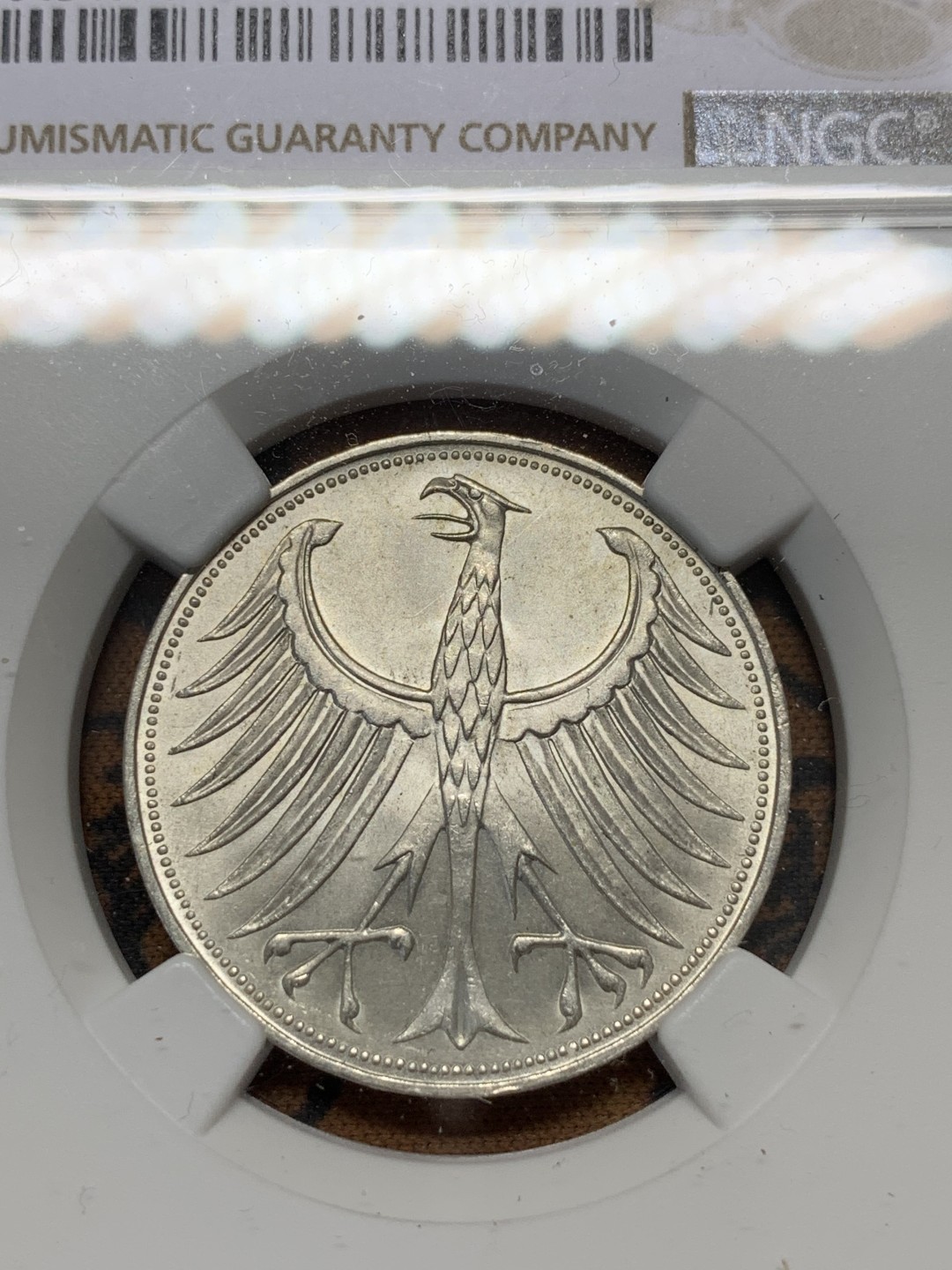 《竞宝斋》第112场-周日，周一 ，2场连拍（全场包邮） NGC-MS66 冠军分 德国1966年 鹰徽5马克银币