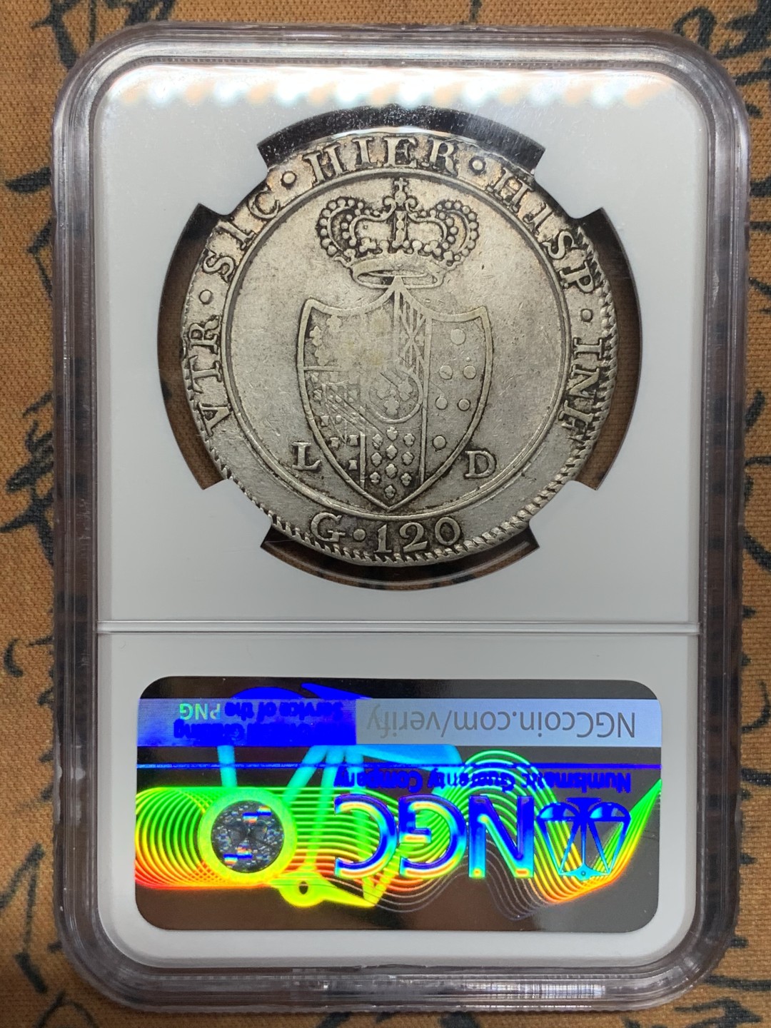 《竞宝斋》第112场-周日，周一 ，2场连拍（全场包邮） NGC-XF45 意大利1805年 斐迪南四世 120G大银币 原味好品 稀少品种