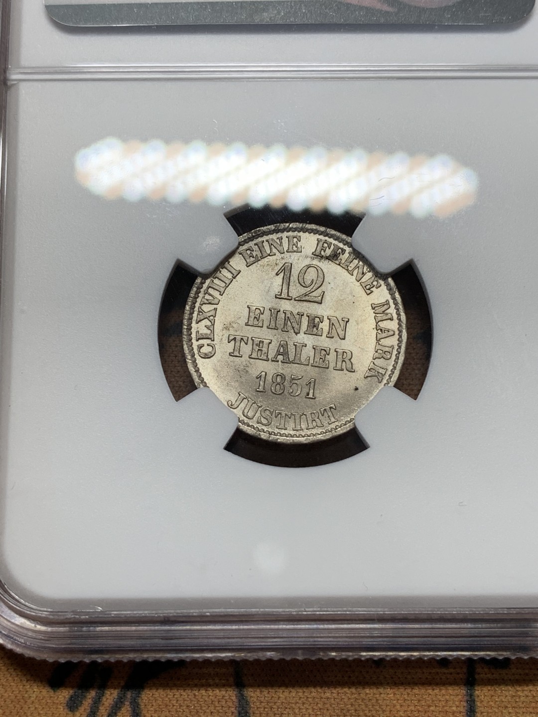 《竞宝斋》第112场-周日，周一 ，2场连拍（全场包邮） NGC MS64 德国1851汉诺威1/12泰勒银币 亚军分