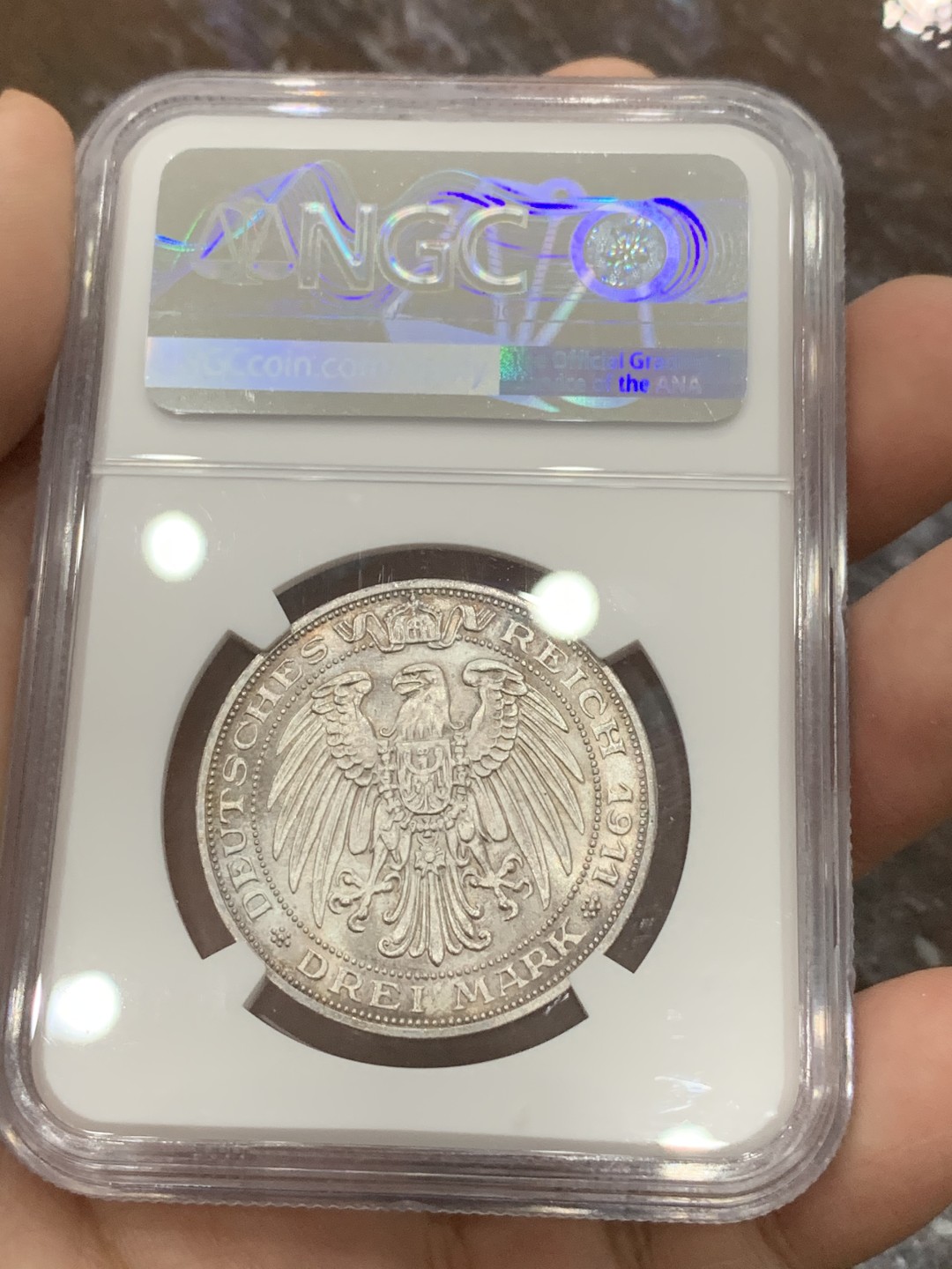 《竞宝斋》第112场-周日，周一 ，2场连拍（全场包邮） NGC MS64 德国普鲁士 1911年 布雷斯劳大学3马克 银币