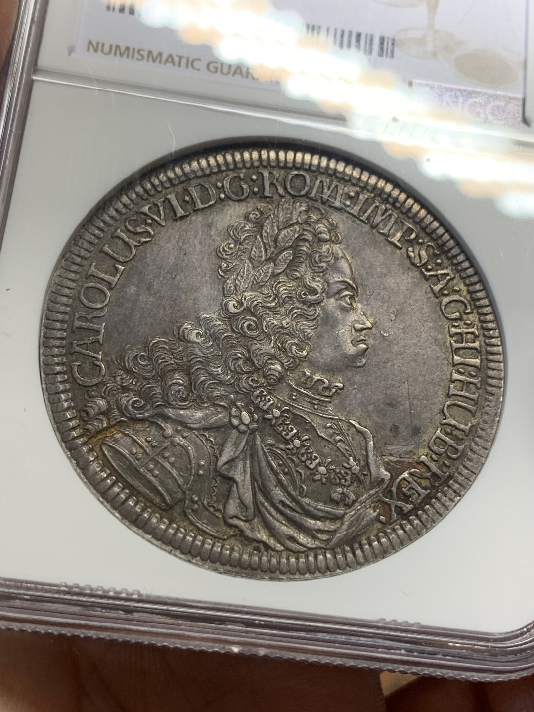 《竞宝斋》第112场-周日，周一 ，2场连拍（全场包邮） NGC UNC 神圣罗马帝国 1719年 卡尔六世 泰勒大银币 细节好 原味包浆 大波浪热门 品种