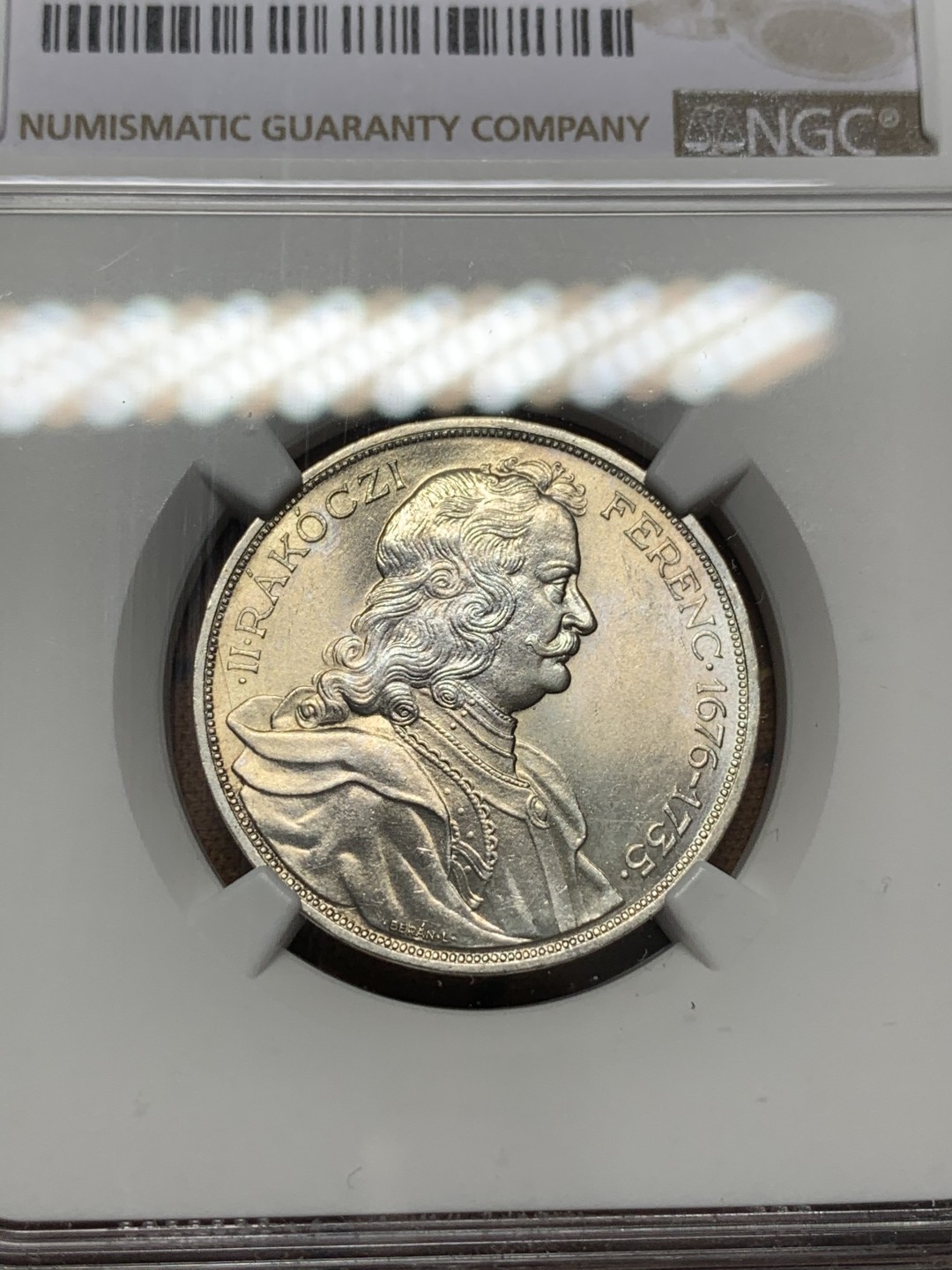 《竞宝斋》第112场-周日，周一 ，2场连拍（全场包邮） NGC-MS63 匈牙利1935年 纪念版2潘果银币 原光好品 少见品种
