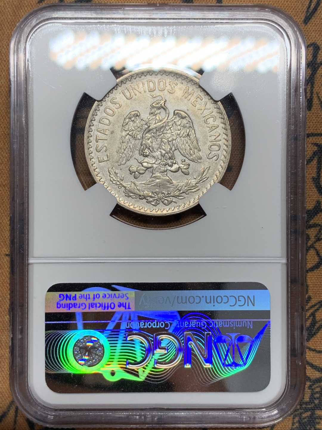 《竞宝斋》第112场-周日，周一 ，2场连拍（全场包邮） NGC-AU58 1907M NGC季军分，墨西哥50分银币 经典墨西哥鹰洋 此版早期年份，不是后期三四十年代的版本，高分稀见