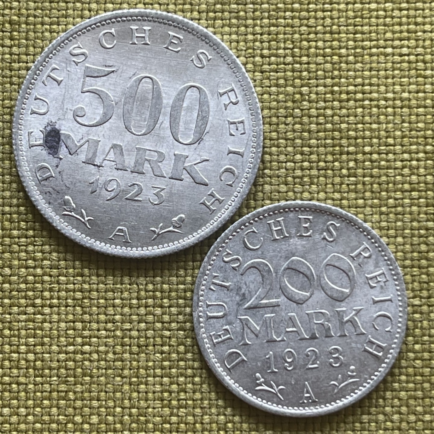 外国硬币0元起拍（21） 德国魏玛共和国200，500马克铝币
