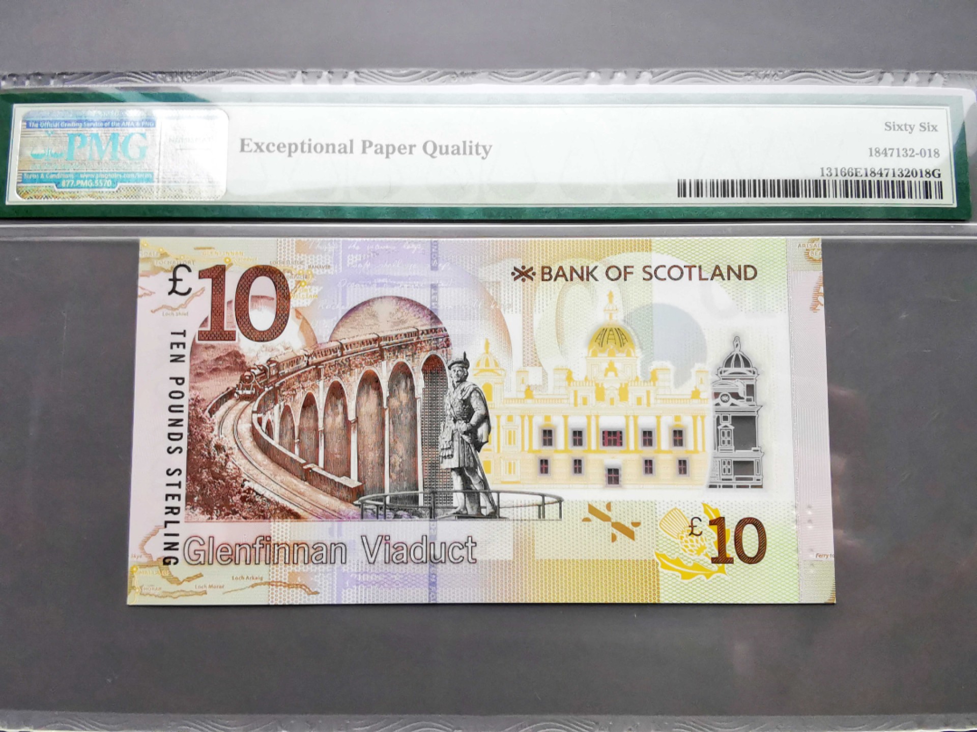 《崇甫堂》-英国纸钞PMG评级专场IV 英国 2016年 AA字冠首发 小号码 苏格兰银行10镑 PMG-66 Pick:131