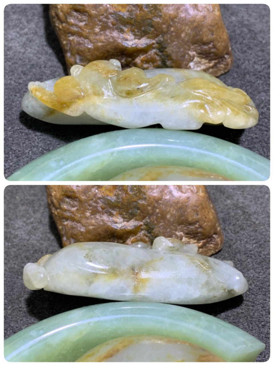 天然A货翡翠3色雕件一个！