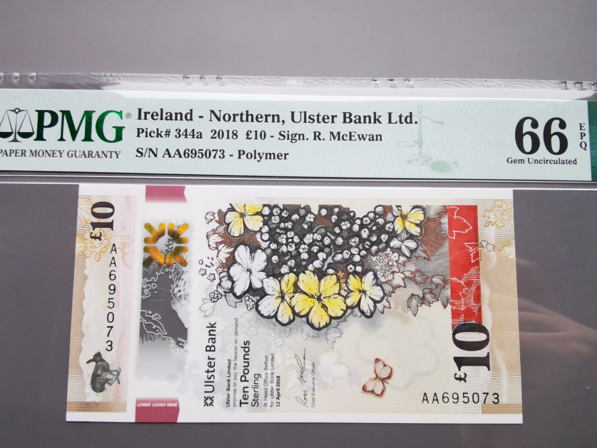 《崇甫堂》-英国纸钞PMG评级专场IV 英国 2018年 AA字冠首发 阿尔斯特银行10镑 PMG-66 Pick:344a