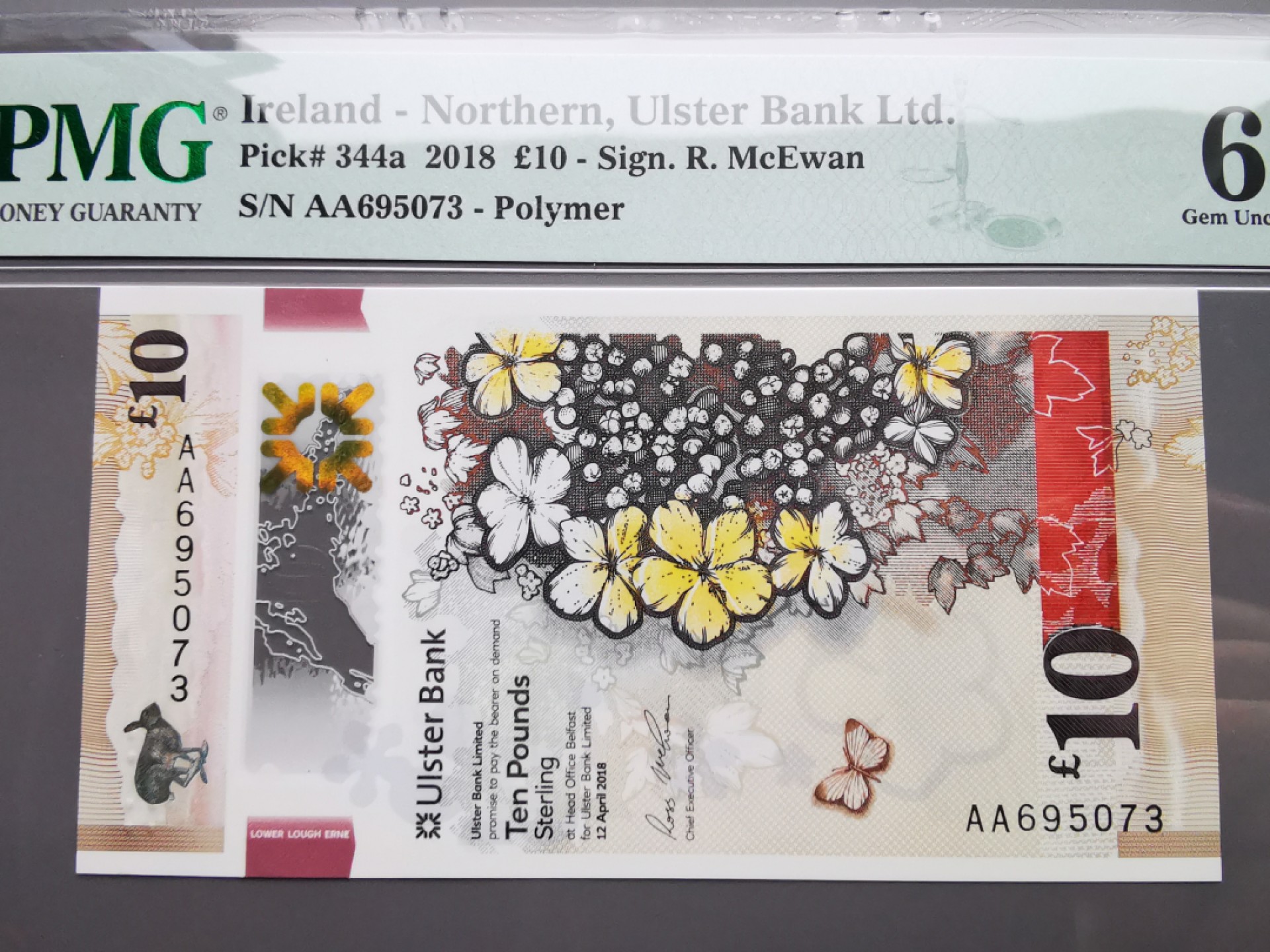 《崇甫堂》-英国纸钞PMG评级专场IV 英国 2018年 AA字冠首发 阿尔斯特银行10镑 PMG-66 Pick:344a