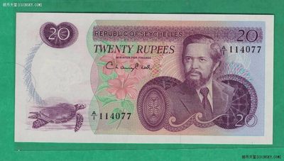塞舌尔1977年20卢比 A/1冠 非洲纸币 实物如图 UNC  - 塞舌尔1977年20卢比 A/1冠 非洲纸币 实物如图 UNC 