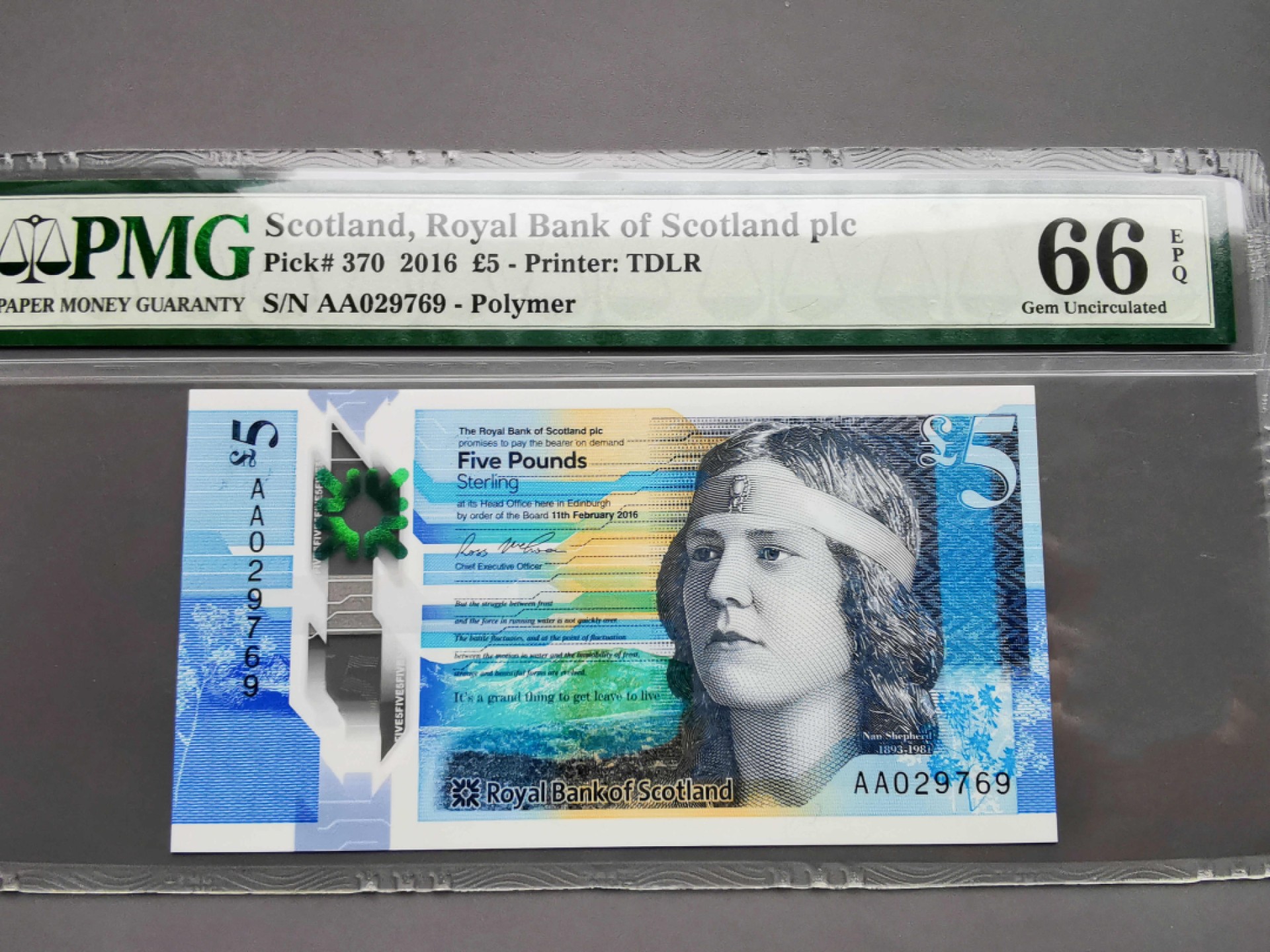 《崇甫堂》-英国纸钞PMG评级专场IV 英国 2016年 AA字冠首发  苏格兰皇家银行5镑 PMG-66 Pick:370