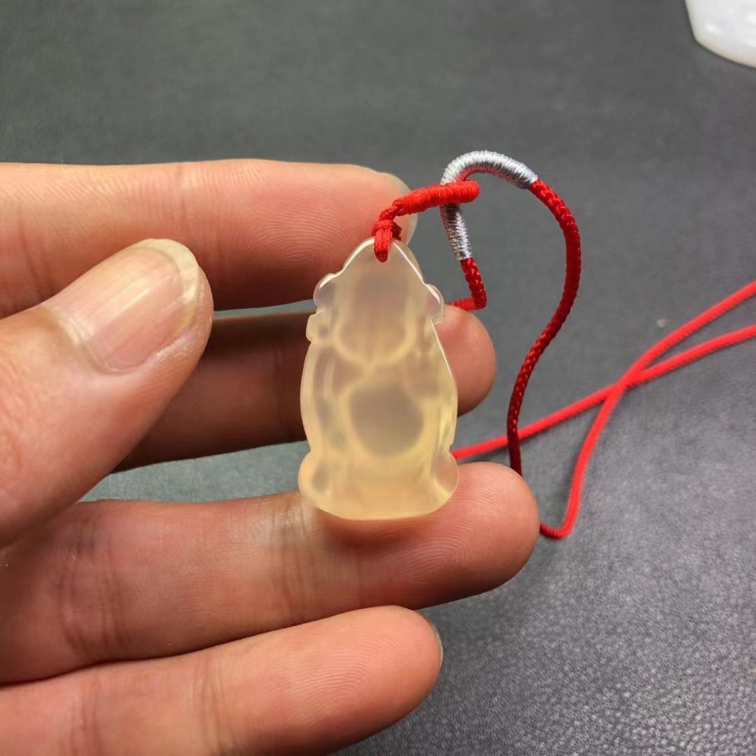 天然冰种吊坠玉髓老坑玛瑙迷你财神爷小吊坠玉石招财挂件玉挂件坠