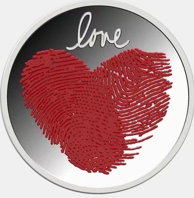 【海寧潮】拍卖第四十七期（双11狂嗨） - 【海寧潮：】【双11情人节】加纳2021(爱您爱你), "love"-"爱", 指纹爱心彩色精制银币. 赤诚浪漫之爱,盒证全