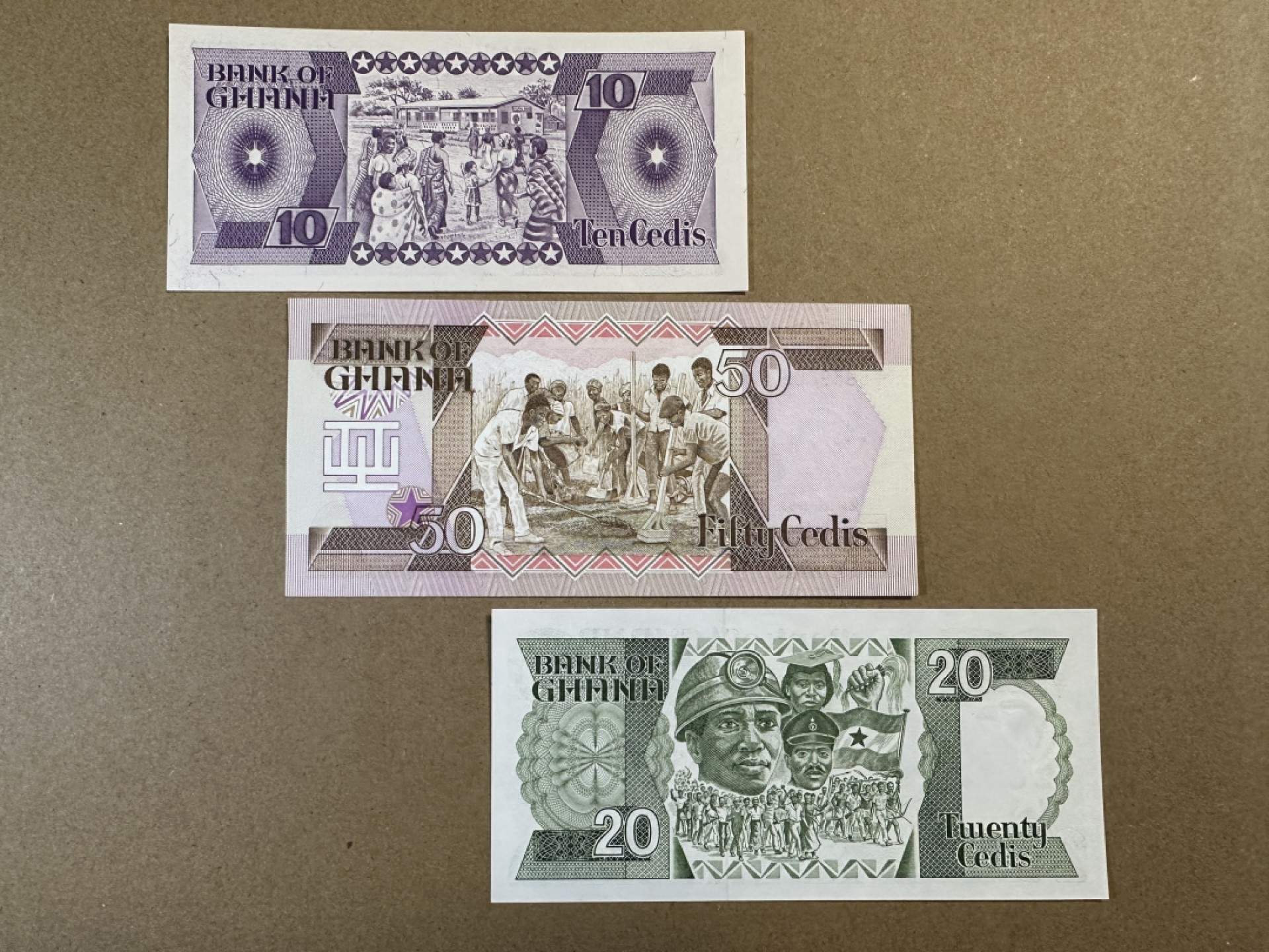 《张总收藏》78期——女王精品 加纳10、20、50元3张 UNC 1984年版